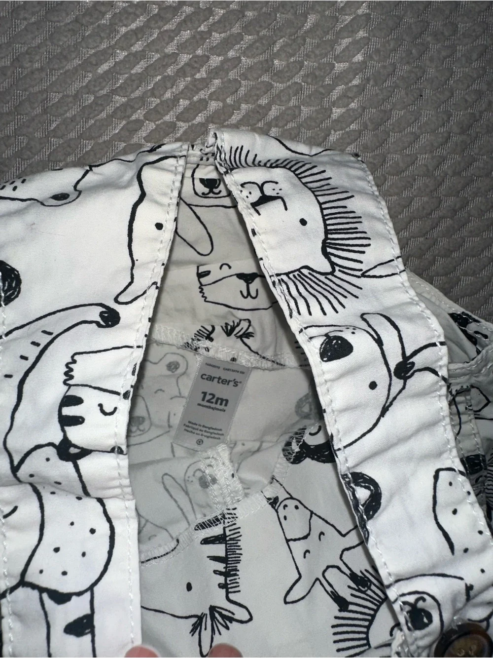 Carters White & Black Animal Print Kids Short Overalls